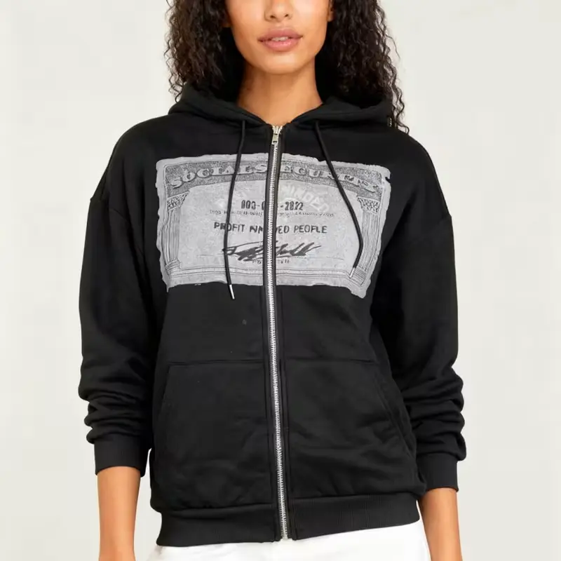 2000s Social Security Card Graphic Hoodies Y2k Oversized Zip Up