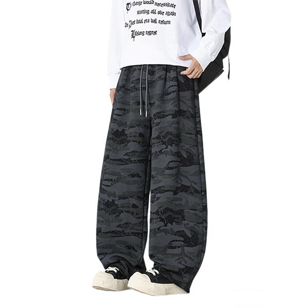 Men's Camouflage Wide Leg Drawstring Pants, Casual Baggy Cargo Trousers, Perfect for Street, Skate, Daily & Streetwear