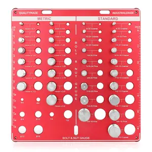 42 Nut and Bolt Thread Checker, Bolt Size and Thread Gauge, 19 Standard & 15 Metric Sizes & 8 Drill Bit Gauge Bolt and Nut Identifier Gauge with 6 Inch and 15 Centimeter Ruler Red