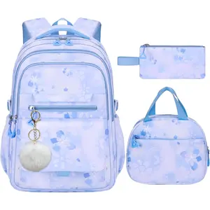 3 count Set Backpacks for Girls Teen, Cute  School Bag Girls Bookbags with Lunch Box Pencil Bag, Multi-Pockets  Backpack for Elementary & Middle School, Light Blue