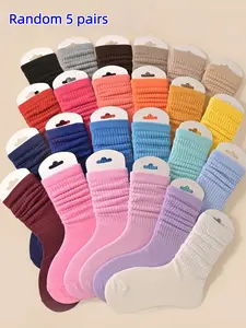 Unisex Sweet Style Mid-Calf Socks, 5/10 Pairs Random Colors, All-Season Comfortable Stacked Socks for Men and Women