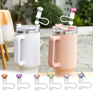 Straw Dust Plug Diamond Shape Silicone Straw Sleeve for 30, 40 Oz Cup Reusable 10mm Straw Head, Portable Durable Cup Accessories Cover Drinkware