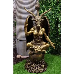 Large Gold Tone 3 Feet Oversized Sabbatic Goat Baphomet Statue