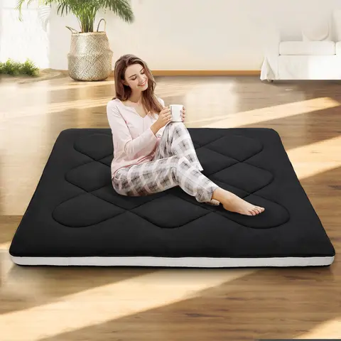 ABORON Japanese Breathable Polyester Memory Foam Futon Sleeper Mattress - Foldable Roll-Up Tatami Mat, Portable Floor Bed, Twin/Full/Queen Sizes, Camping Lounger, Back to School Option