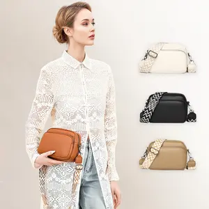 Versatile Zipper Pockets Shoulder Bag Women's Small Square Crossbody Bags with Striped Shoulder Strap