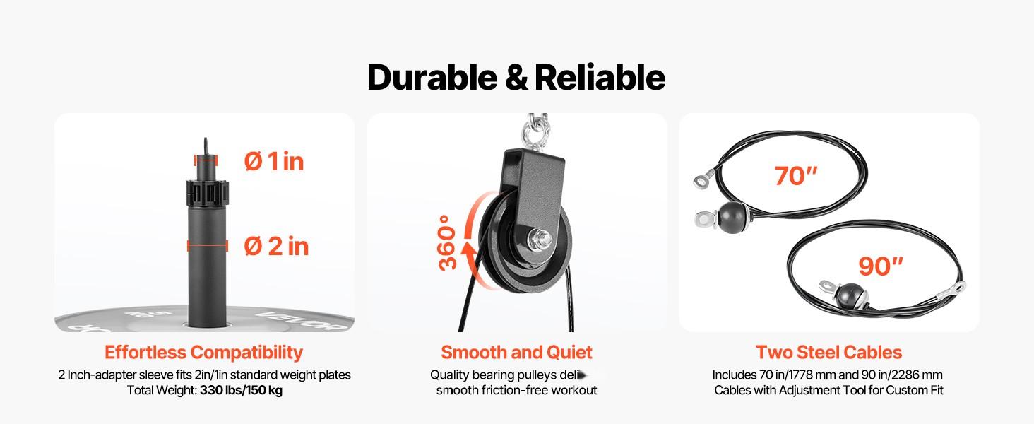 Lat Pulley System And Lift Training Kit For Gym Rack, Two Steel Cables, Short Bar, Dual Grip Handles, Cable Attachment For Biceps, Shoulders, Back, Home Gym Equipment, Up To 330 Lbs Capacity