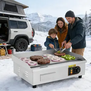 Garvee 22in Commercial Electric Flat Top Griddle with Non-Stick Surface, Adjustable Temperature 122℉-572℉, Includes 2 Shovels and 2 Brushes, Ideal for Breakfast Bars and Roadside Stands