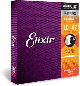 Elixir Strings 80/20 Bronze Acoustic Guitar Strings w NANOWEB Coating, Extra Light (.010-.047)
