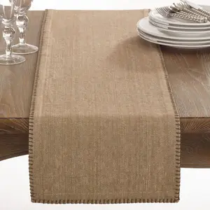 Saro Lifestyle Whipstitch Cotton Table Runner, Beige, 13" x 72"