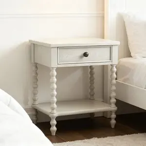 Cream White Nightstand with Storage - Practical Bedside Table for Bedroom, Easy to Assemble & Space-Saving