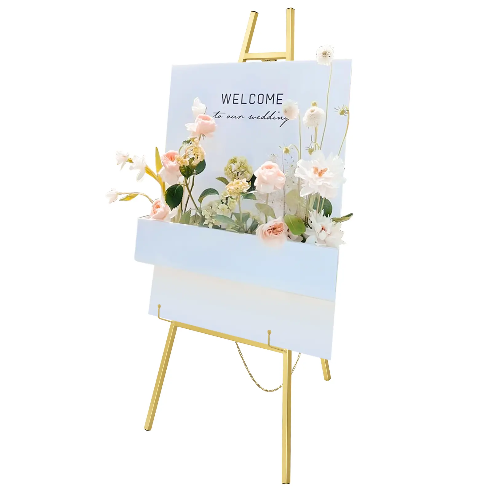2-Piece Foldable Easel Stand with Adjustable Height & Angle, Champagne Gold Steel Tube Poster Display Stand, Heavy Duty 11 lbs per Stand Nano Baking Paint Rustproof for Wedding Sign, Shop Art Exhibition, Party Decoration, Picture Frame Holder