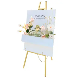 2-Piece Foldable Easel Stand with Adjustable Height & Angle, Champagne Gold Steel Tube Poster Display Stand, Heavy Duty 11 lbs per Stand Nano Baking Paint Rustproof for Wedding Sign, Shop Art Exhibition, Party Decoration, Picture Frame Holder