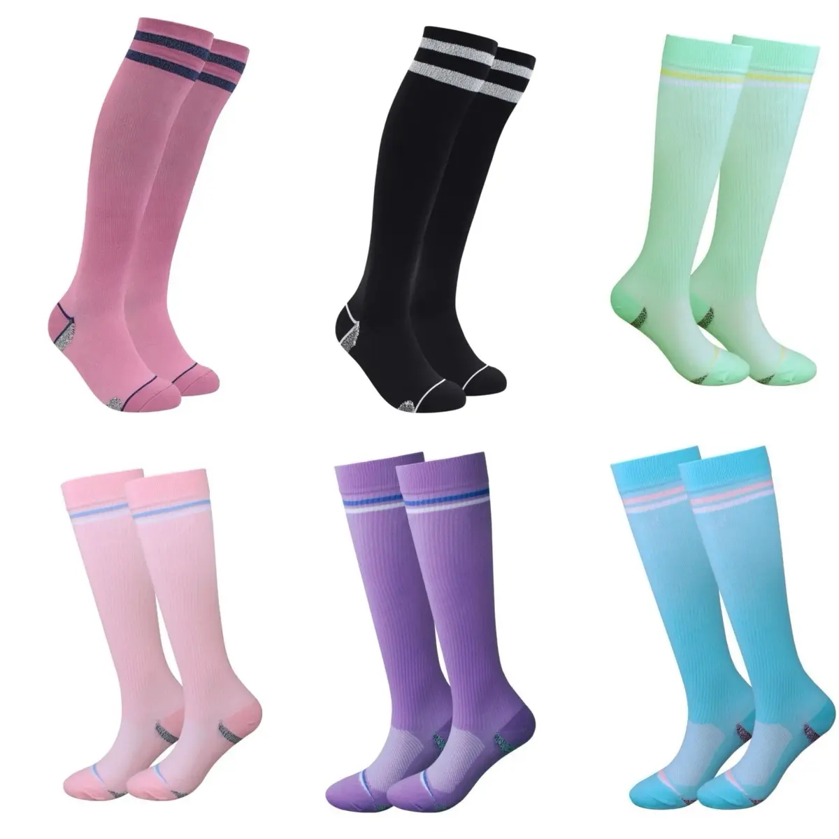 KNEE HIGH WOMEN'S COLORFUL COMPRESSION DANCE SPORT PROTECTED THIN LEGSOCKS Comfortable ELASTIC