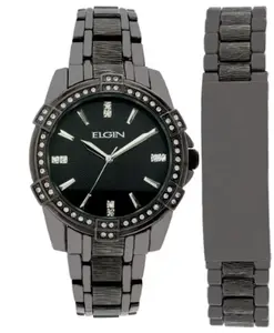 Elgin Men's Analog Quartz Watch, Gun Metal Band and Case, 2 Piece Set (FG10009GNST)