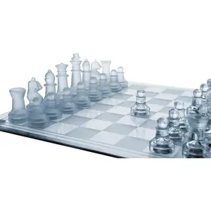 Glass Chess Set, Elegant Design - Durable Build - Fully Functional - 32 Frosted and Clear Pieces - Felted Bottoms - Easy to Carry - Reassuringly Stable (12")
