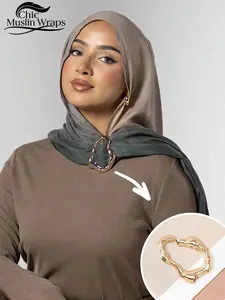 Women's Asymmetrical Metal Hijab Scarf Clip Holder, Custom Design Large Brooch Pin, Perfect Accessory for Stylish