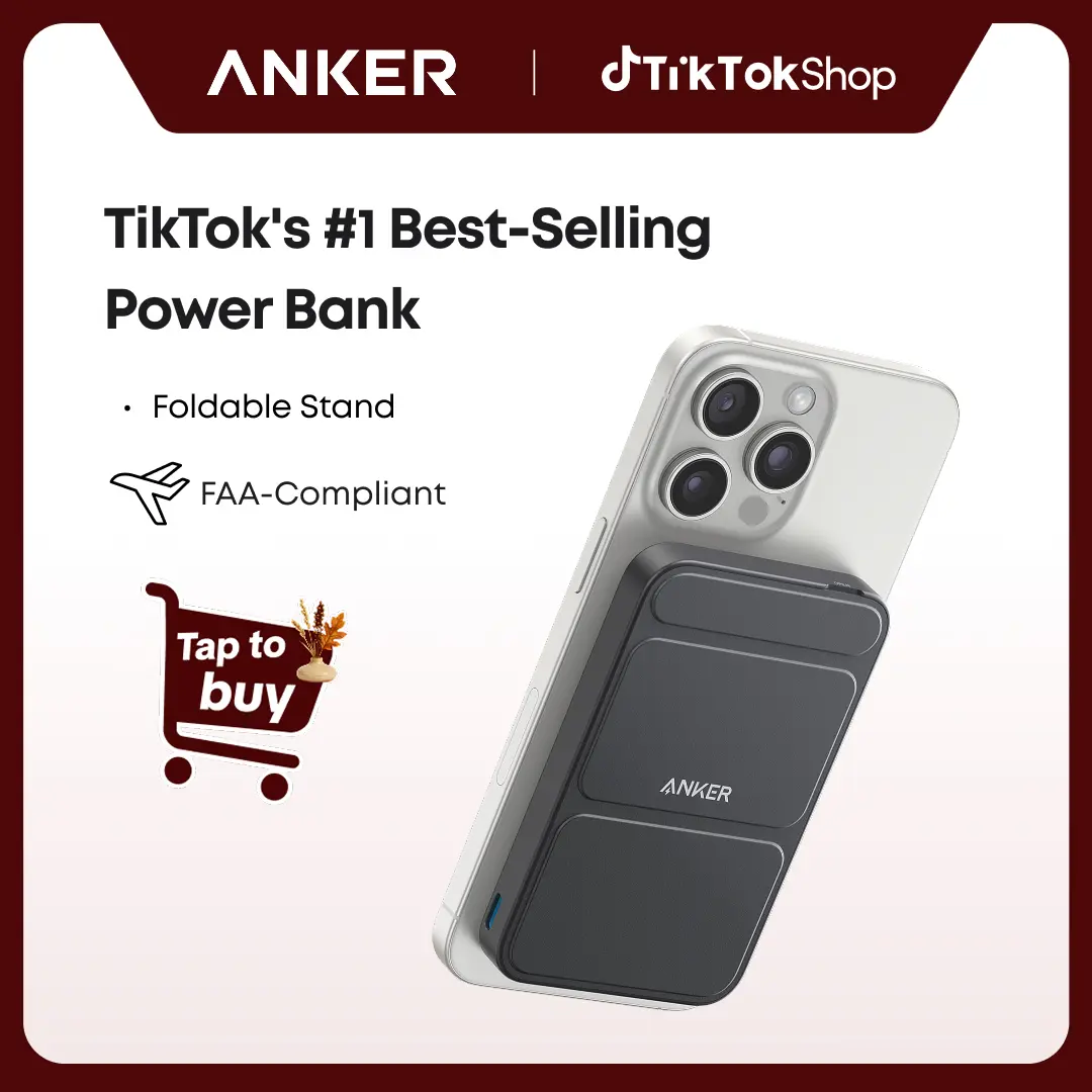【Magnetic Power Bank】Anker 5,000mAh Magnetic Power Bank, Wireless Portable Charger with Foldable Stand & Side USB-C Port, Battery Pack for iPhone 17/16/15/14/13#DealsForYouDays sohochic