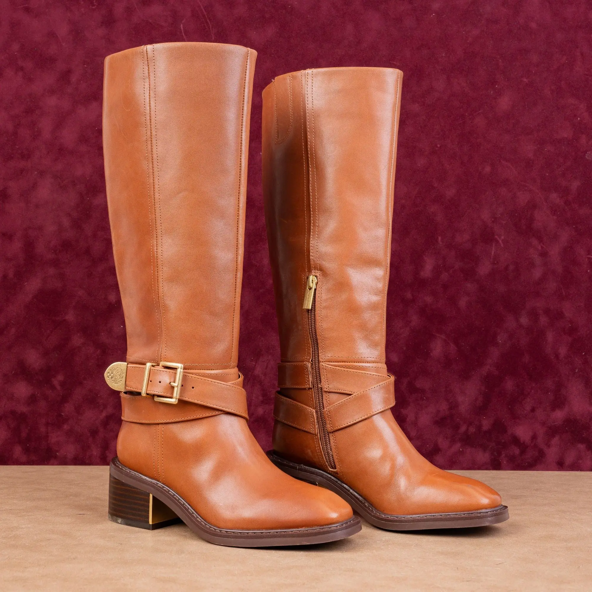 Vince Camuto Women Gin Brown Leather Fashion Heel Fashion Knee Boots sz 5.5