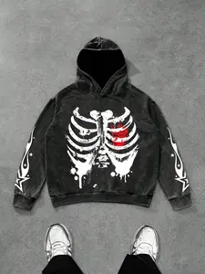 Men's Cotton Graphic Print Gothic Hoodie, Loose-Fitting Long Sleeve Sweatshirt, Casual Spring & Fall Fashion, Stars Pattern, Daily Wear