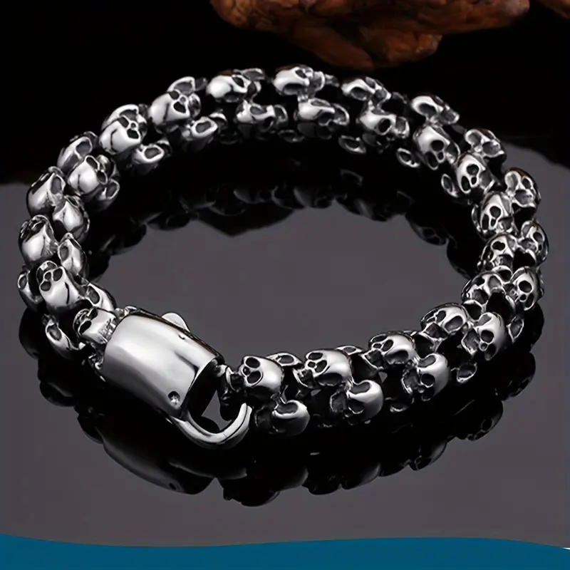 [Retro Titanium Bracelet] Trendy Titanium Stainless Steel Skull Bracelet, Men's Retro Stainless Steel Bracelet