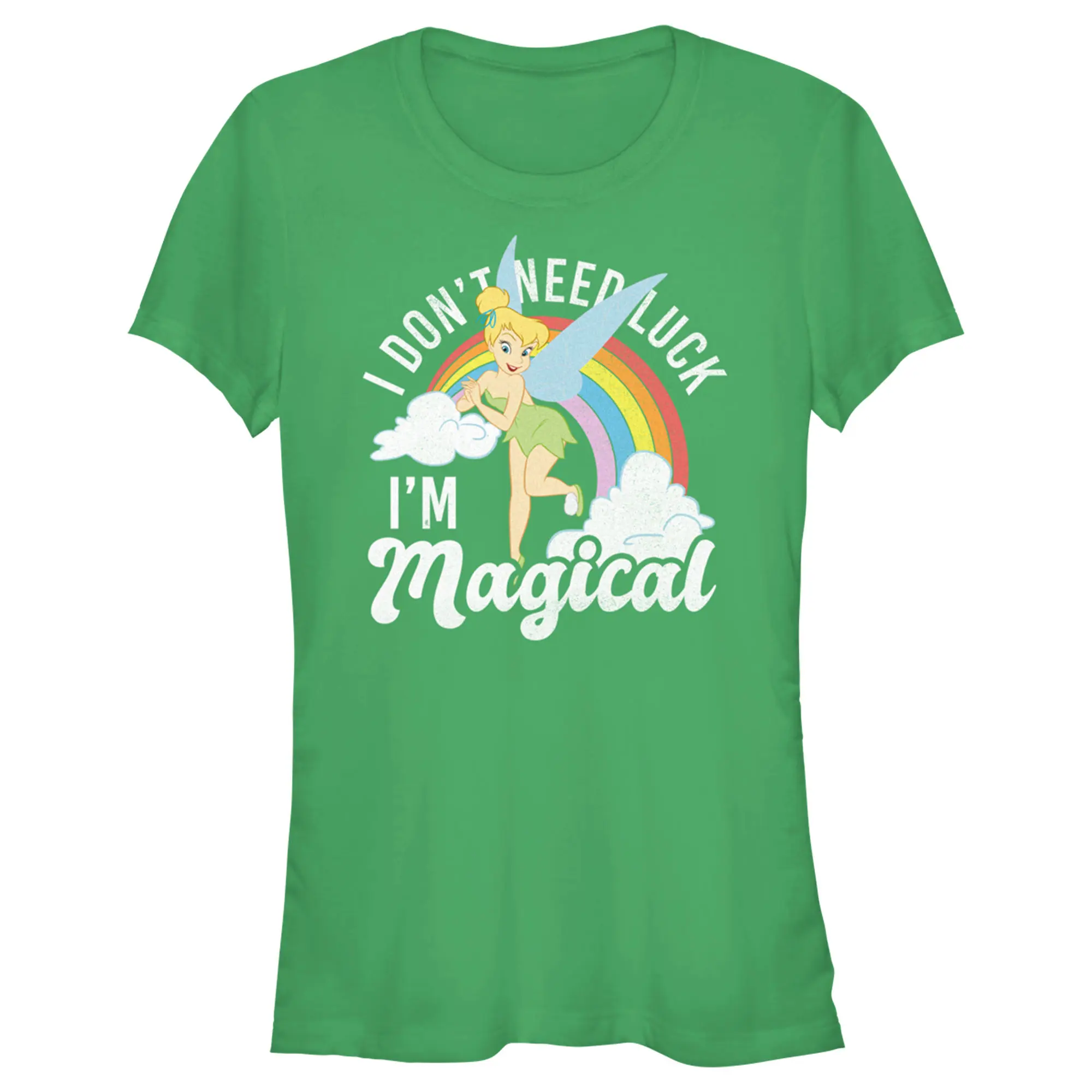 Juniors Womens Peter Pan St. Patrick's Day Tinkerbell I Don't Need Luck I'm Magical T-Shirt