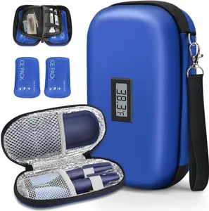 2PCS Insulin Cooler Travel Cases,24H Cooling Diabetic Cooler,3 Ice Packs TSA Approved and Temps Display,Refrigerated Medicine Organizer Bag for Travel