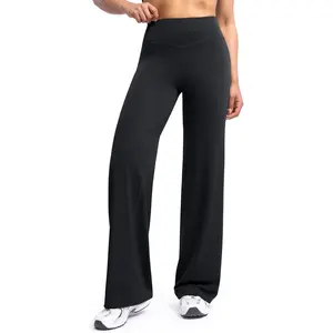 POSHDIVAH Creamlift Straight Leg Yoga Pants - 29"/31"/33" High Waisted No Front Seam Wide Leg Leggings Workout Bottoms