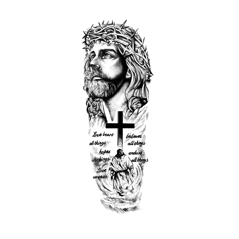 Jesus Cross Waterproof Temporary Tattoo, Lasts 1-2 Weeks, Herbal Ink, Realistic Non-Reflective Designs for Arms & Legs, Sticker Tattoos