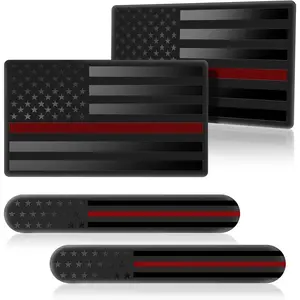 4PCS 3D Metal American Flag Decal, Black USA Flag Emblem Sticker for Car, Truck, SUV, Motorcycle, Patriotic Car Badges, Bumper, Window, Fender Accessories.Red