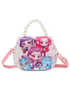 Kpop Demon Hunters Cool Girl Group Print Bag, Pearl Handle Sweet Cool Shoulder Crossbody Bag, Cartoon Blue Cat Pattern Fashion Two-In-One Small Bag, Casual Shoulder Bag