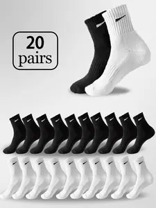 Men's Mid-Calf Striped Crew Socks, Athletic Socks, Comfortable Casual Sports Running Socks, Perfect for Daily Wear and Parties, 20 Pairs Pack