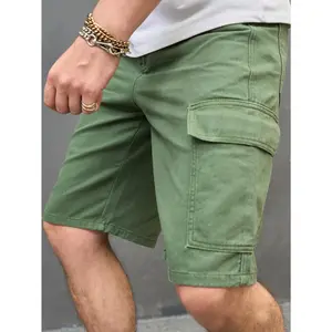 Men's High Cotton Green Cargo Shorts, Y2K Streetwear Utility Casual Summer Bottoms, High Street Fashion Staple
