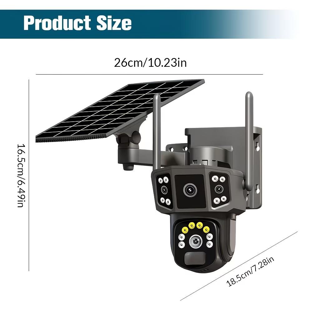 4K/8MP Solar-powered Outdoor Security Camera, 2.4GHz Wi-Fi, Pan/tilt, Dual Lenses, PIR Human Detection, Color Night Vision, Two-way Audio, Home Solar-powered Security Camera | Wireless Outdoor 355° Panoramic View, IP66