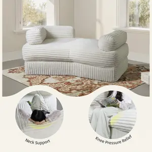 Modern Plush Chaise Lounge Sofa, Striped Tufted Fluffy Couch with Cloud Fabric, Compact L-Shaped Accent Chair for Bedroom, Living Room & Studio Apartments