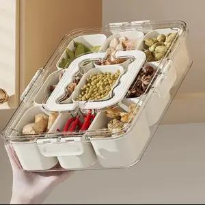 Snackle Box Container, 8 Compartments Divided Serving Tray with Lid and Handle, Portable Snack Box Containers for Veggie Tray Charcuterie Boxes Fruit Storage Candy Organizer (8 Compartments)