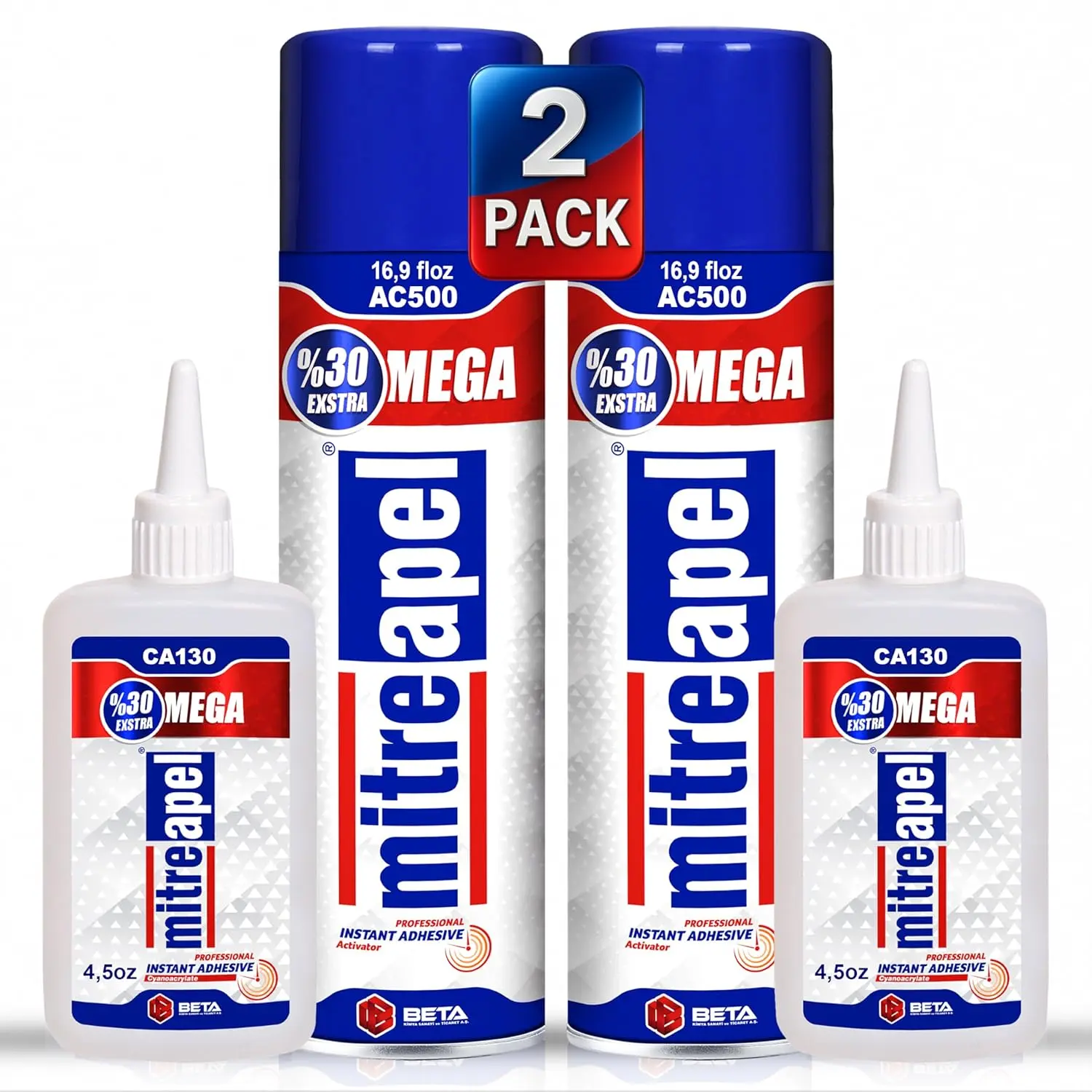 MITREAPEL AC500 All Purpose Superglue - High Strength Glue, High Viscosity Fast-Drying Adhesive with Activator for DIY Projects, Stone & Kraft Paper Repairs (4.5 oz, 16.9 oz)
