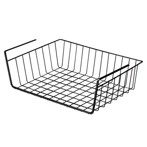 YOYTOO 2 Pack Under Shelf Basket, Cabinet Storage Hanging Baskets Organizer Wire Rack Shelves for Kitchen Pantry, Black