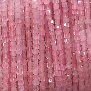 Natural Rose Quartz Beads Cube Faceted Gemstone Loose Beads 15.5 Inches Long for DIY Jewelry Making Handmade Crafts Bracelet Necklace Earrings Semi Precious Stone Spacer Beads