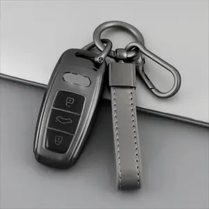 Premium Titanium Gray TPU Key Fob Cover with Keychain for Audi A3, A4, B9, A6, A7, 4K, A8, E-tron, Q5, Q8, C8, D5, SQ8 - Durable Car Accessory, Car Key Cover, Car Key Protector