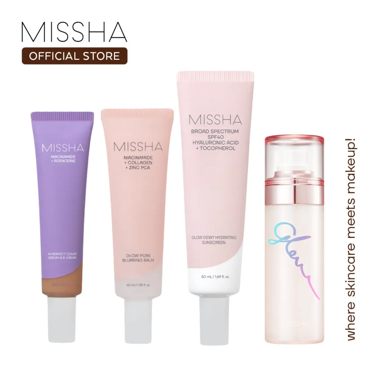 [MISSHA Official] Serum BB + Pore Blurring Balm + Hydrating Sunscreen + Glow Skin Balm Mist Bundle