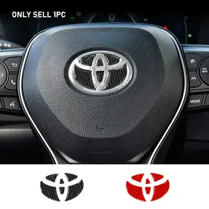 Car Steering Wheel Badge Decal Carbon Fiber Stickers Accessories, Interior, Steering Wheel Fitment For Toyota 86 Mirai Supra Prado Alphard Crown Vellfire Sequoia Venza Avalon Prius Camry Yaris RAV4 Highlander Sienna