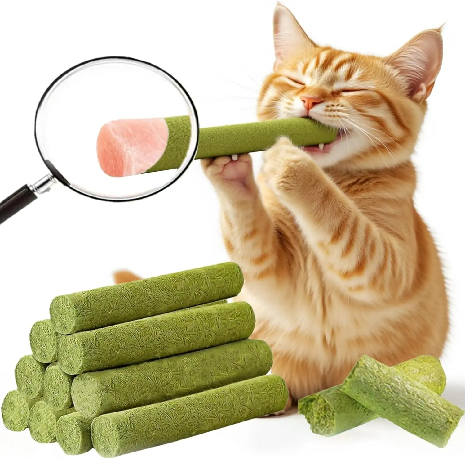 150g Cats Treat Cat Grass Teething Stick Kitten Toy Catnip Toys for Hairball Removal Freeze Dried Chew Dental Food for Indoor Kitty Lickable Edible Snack for Eliminate Fur Digestion