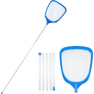 Professional swimming pool skimmer net with 5 section aluminum pool pole pool leaf skimmer net pool net deep rake net leaf rake fine mesh netting for cleaning ponds hot tub and spas
