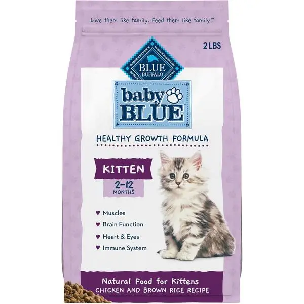 Baby Blue Natural Kitten Dry Cat Food, Healthy Growth Formula with DHA, Chicken and Brown Rice Recipe, 2-lb Bag
