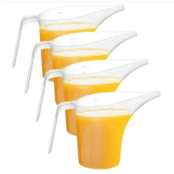 4-Pcs Plastic Funnel Pitcher Utensils - 1000ml Liquid Measuring Cup with Long Spout, Large-Capacity Easy-Pour Container for Kitchen Measuring, Candle Making, Plants Watering