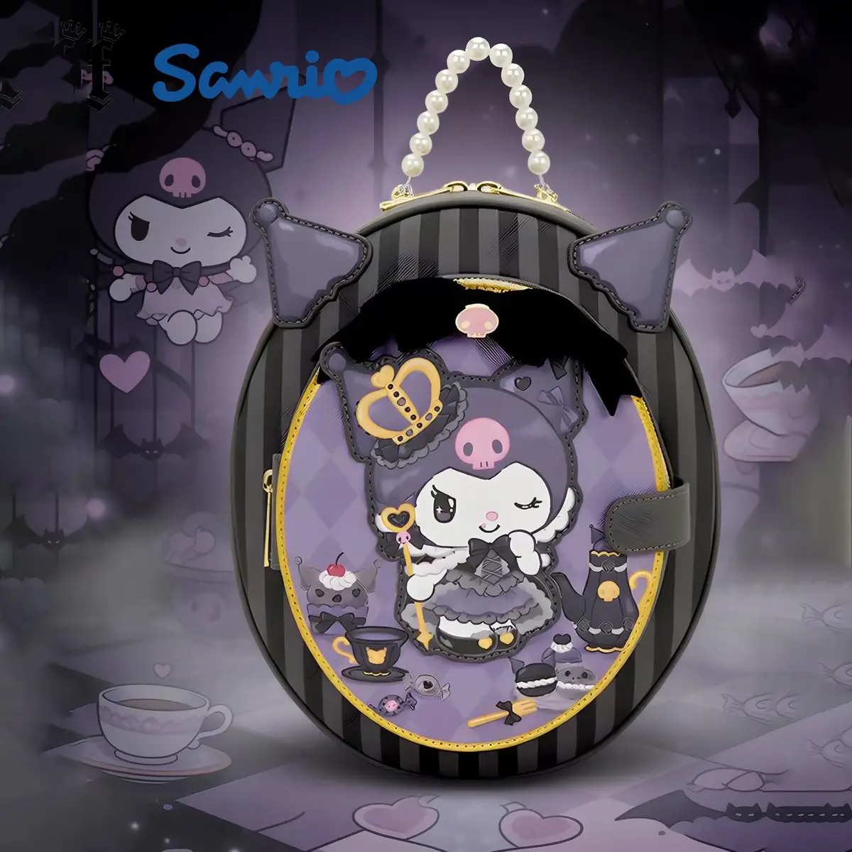 LF x Sanrio Co branded Kuromi Backpack Printed Bag Single Shoulder Crossbody Bag Women's Style