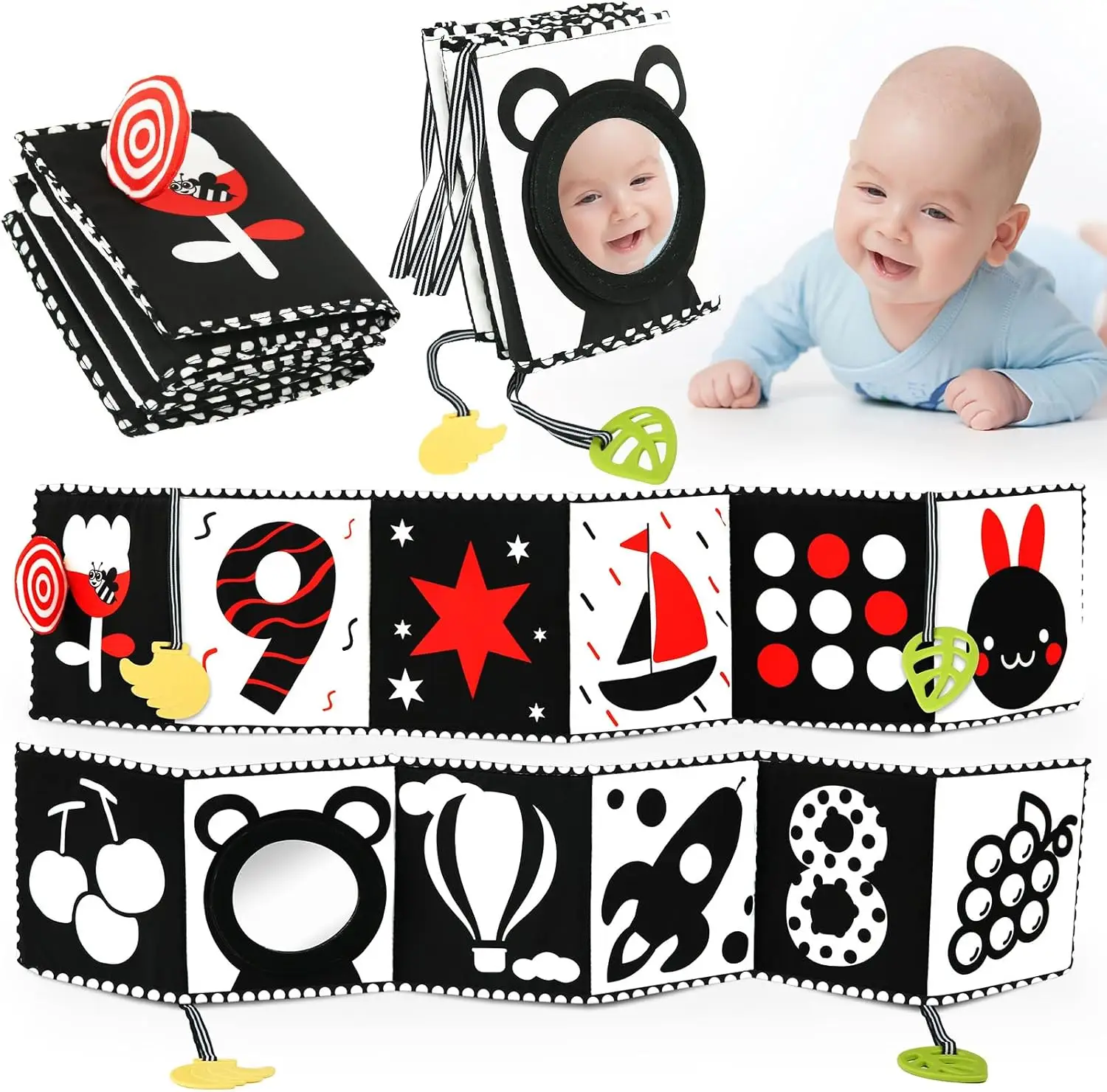 High Contrast Black and White Baby Toys - Montessori Sensory Toys for Newborns 0-3 Months Tummy Time Toys for 6-12 Month Old Infants Baby Must Haves &