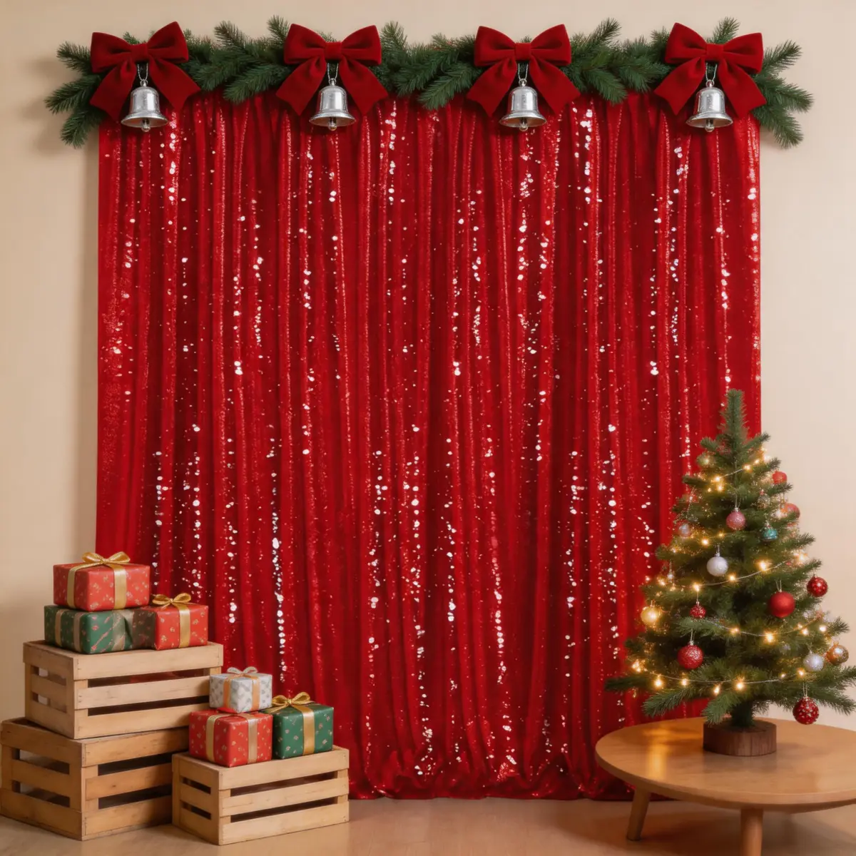 10x10ft Luxury Shiny Round Sequin Mesh Fabric Backdrop Curtain, Festive Banners & Decoration for Wedding Stage Photography, Birthday Party, High Density