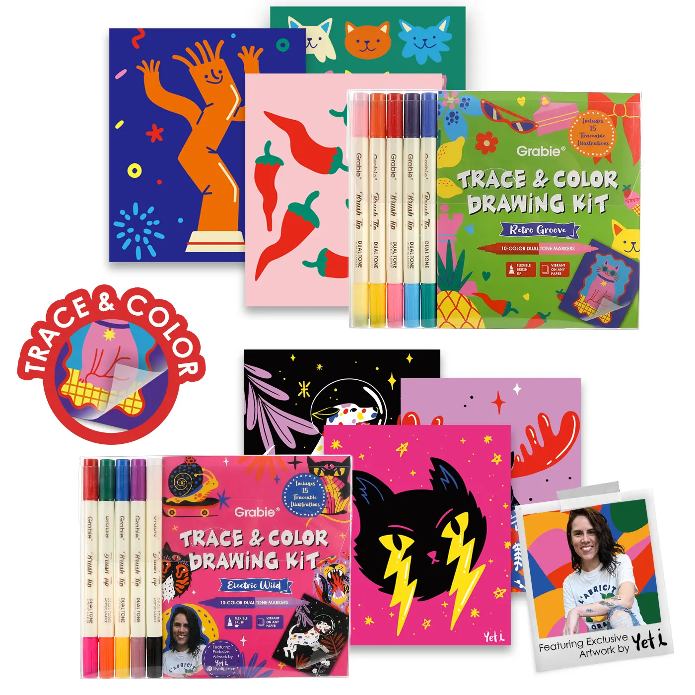 Grabie New Trace & Color Drawing Supplies Kit - Art Set with Premium Supplies, Artist Tools, Colorful Materials for Brain-Off Creativity, Back to School, Class Reward Gift Idea