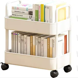 2-Tier Mobile Bookshelf Cart, Rolling Book Storage Rack, Multi-Functional Mobile Bookcase, Ideal for Bedroom, Living Room, School, Kids, Students